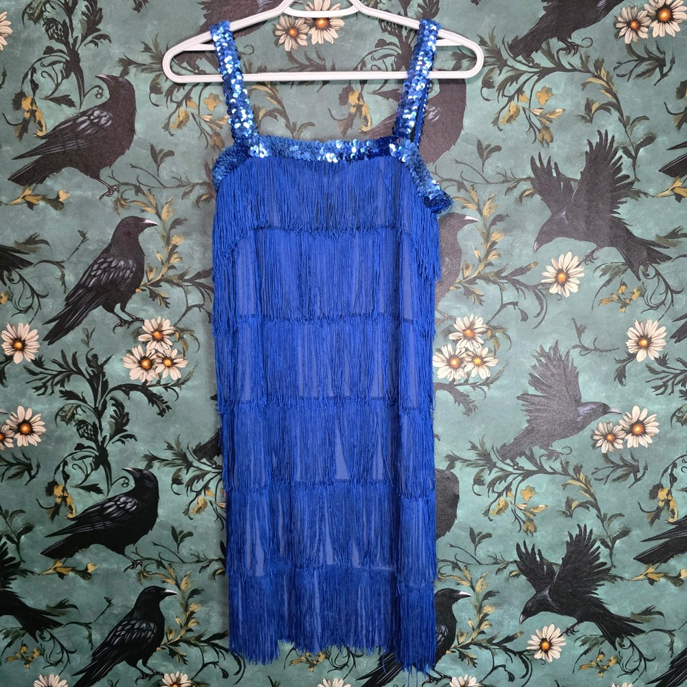 Costume Flapper Dress Sequined Straps 1920s Gatsby Style Party Mini Dress M